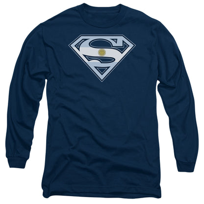 Superman Argentinian Shield Mens Long Sleeve Shirt Navy Officially Licensed