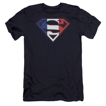 Superman French Shield Premium Bella Canvas Slim Fit Mens T Shirt Navy