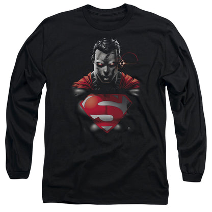 Superman Heat Vision Charged Mens Long Sleeve Shirt Black Officially Licensed