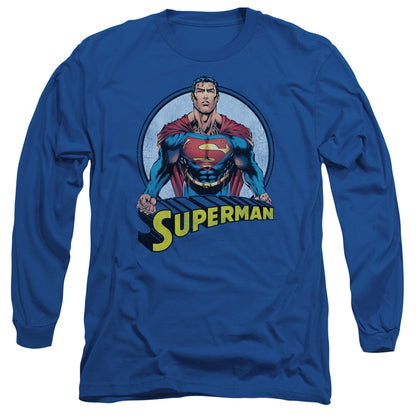 Superman Flying High Again Mens Long Sleeve Shirt Royal Blue