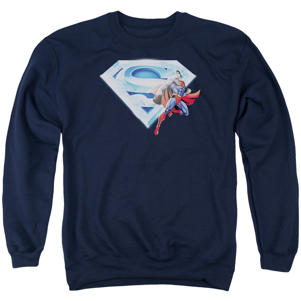 Superman Superman &Amp; Crystal Logo Mens Crewneck Sweatshirt Navy