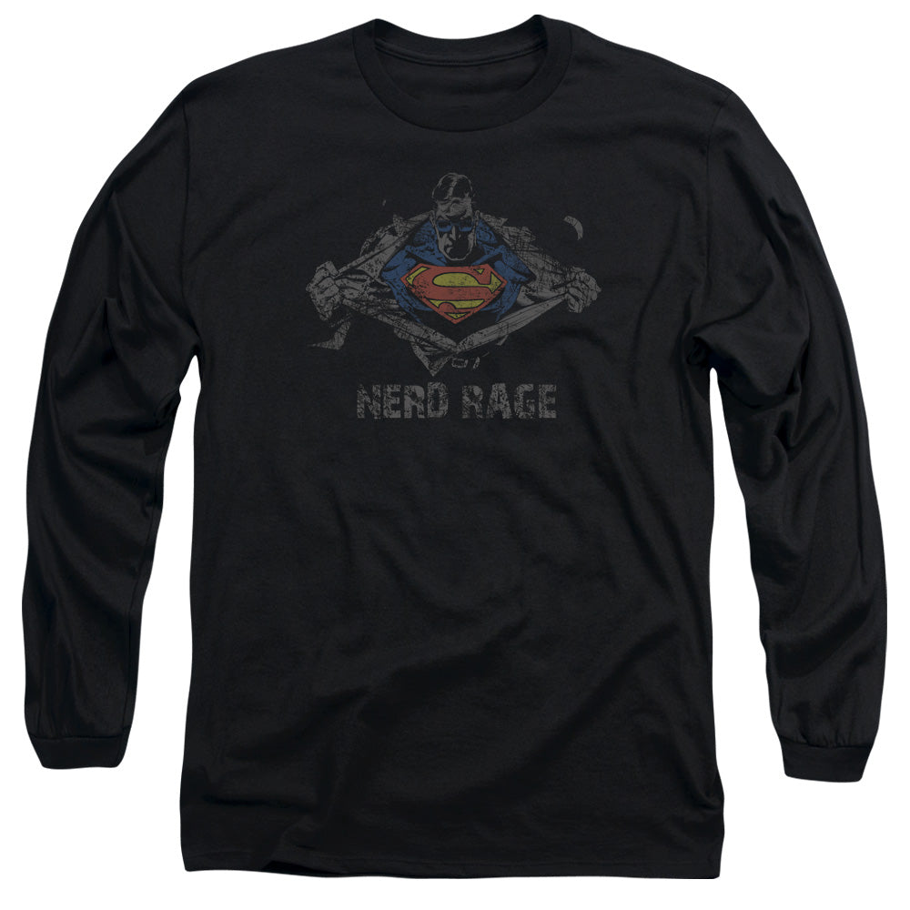 Superman Nerd Rage Mens Long Sleeve Shirt Black Officially Licensed
