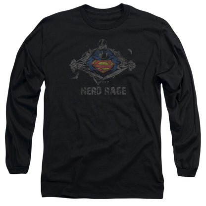 Superman Nerd Rage Mens Long Sleeve Shirt Black Officially Licensed