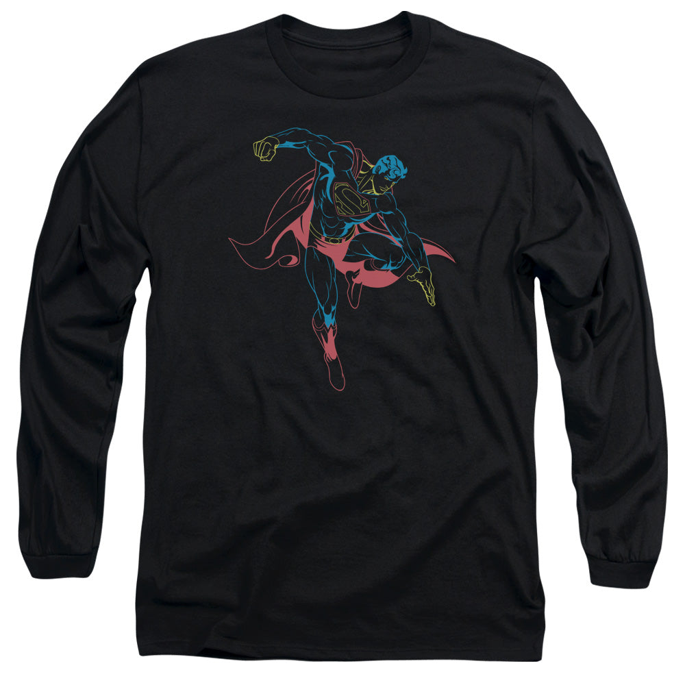 Superman Neon Superman Mens Long Sleeve Shirt Black Officially Licensed