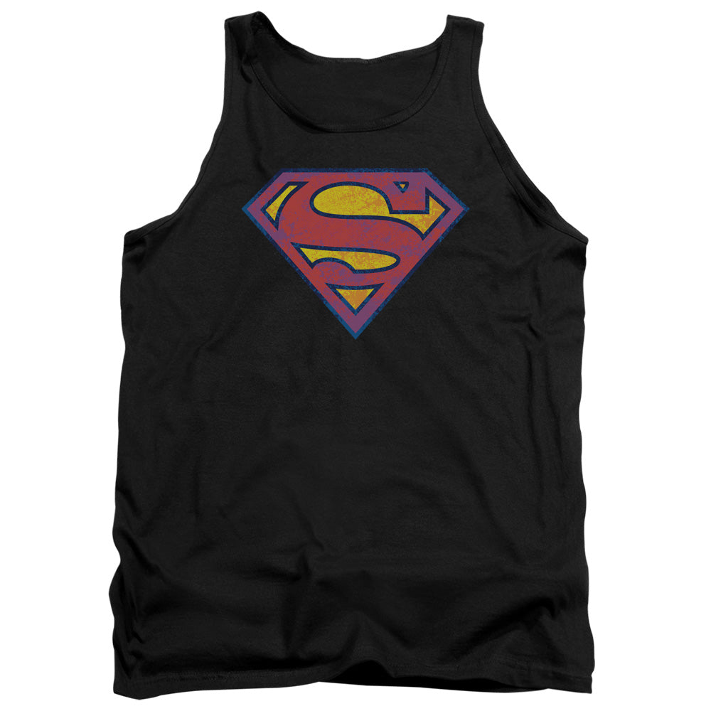 Superman Neon Distress Logo Mens Tank Top Shirt Black