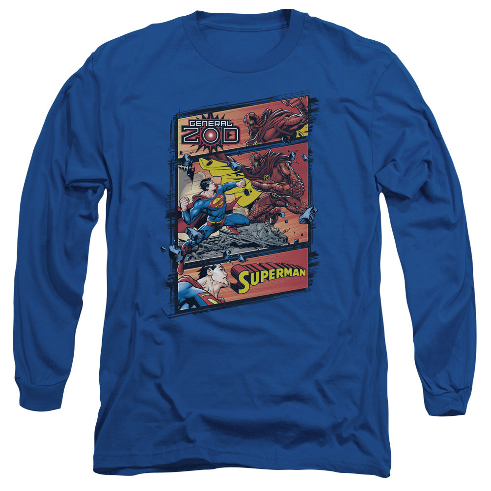 Superman Superman Vs Zod Mens Long Sleeve Shirt Royal Blue