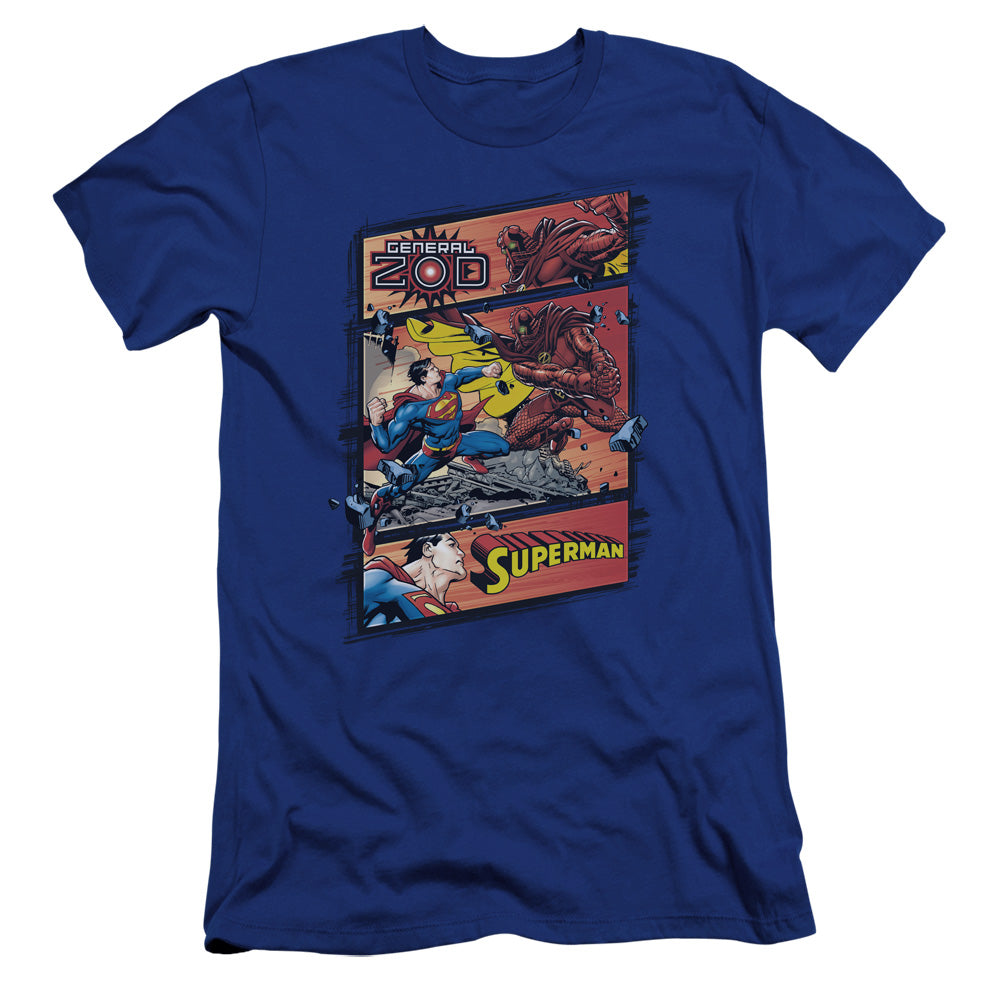 Superman Superman Vs Zod Premium Bella Canvas Slim Fit Mens T Shirt Royal Blue