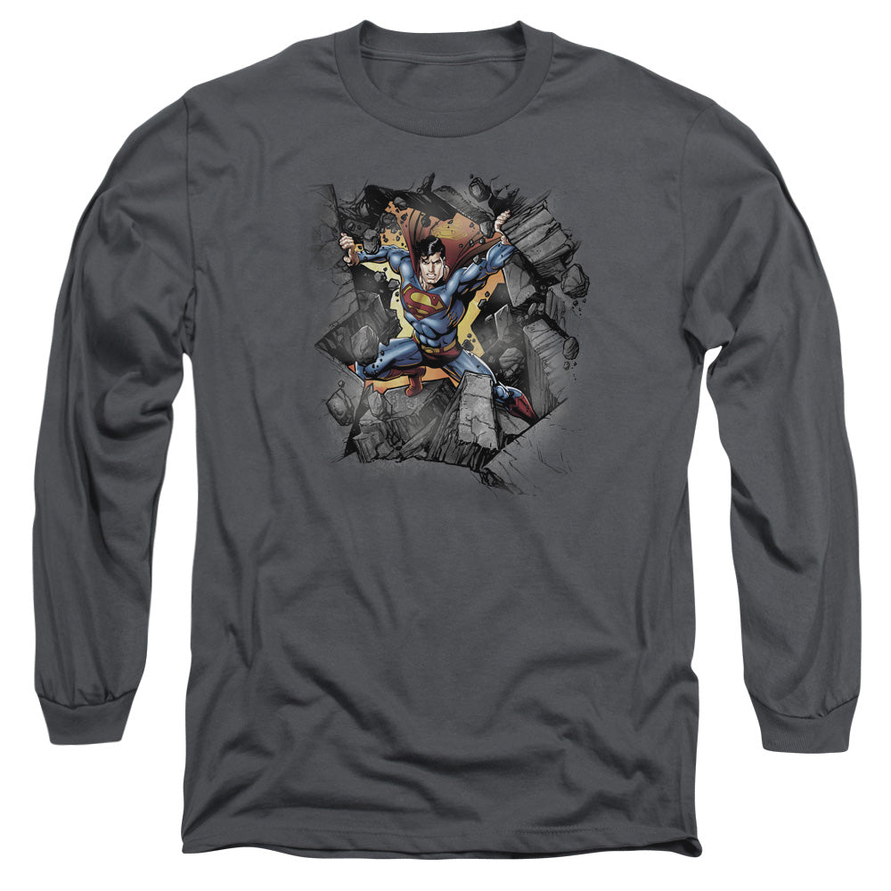 Superman Break On Through Mens Long Sleeve Shirt Charcoal