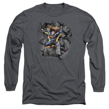 Superman Break On Through Mens Long Sleeve Shirt Charcoal Officially Licensed