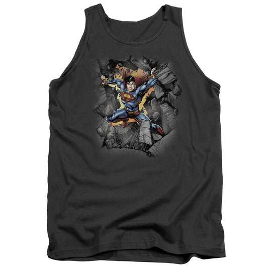 Superman Break On Through Mens Tank Top Shirt Charcoal