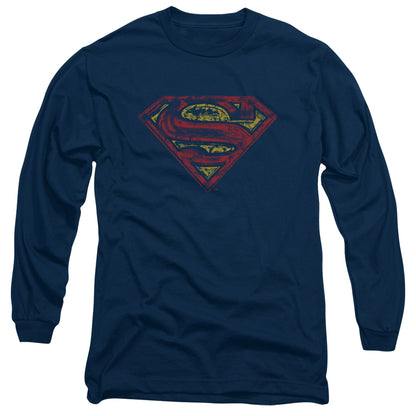 Superman S Shield Rough Mens Long Sleeve Shirt Navy Officially Licensed