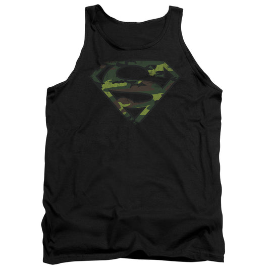 Superman Distressed Camo Shield Mens Tank Top Shirt Black