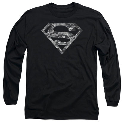 Superman Urban Camo Shield Mens Long Sleeve Shirt Black