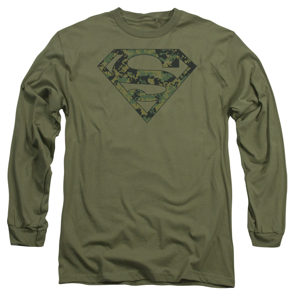 Superman Marine Camo Shield Mens Long Sleeve Shirt Military Green