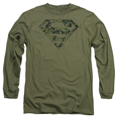 Superman Marine Camo Shield Mens Long Sleeve Shirt Military Green Officially Licensed