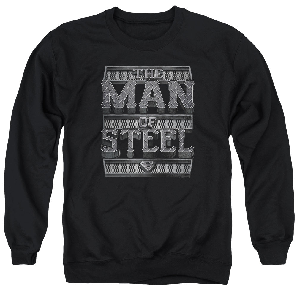 Superman Steel Text Mens Crewneck Sweatshirt Black