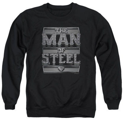 Superman Steel Text Mens Crewneck Sweatshirt Black