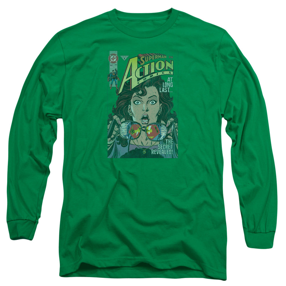 Superman Secret Revealved Mens Long Sleeve Shirt Kelly Green