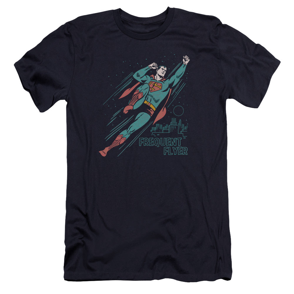 Superman Frequent Flyer Premium Bella Canvas Slim Fit Mens T Shirt Navy