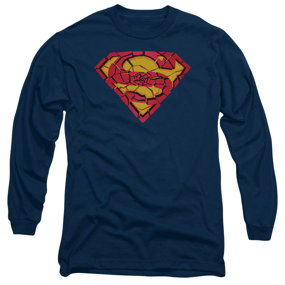 Superman Shattered Shield Mens Long Sleeve Shirt Navy