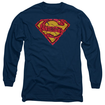 Superman Shattered Shield Mens Long Sleeve Shirt Navy Officially Licensed
