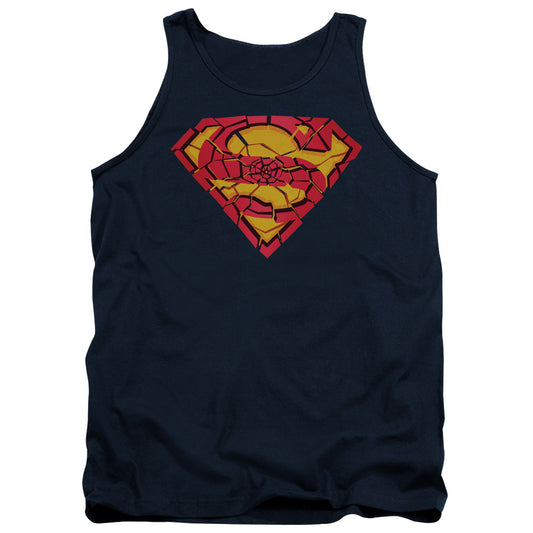 Superman Shattered Shield Mens Tank Top Shirt Navy