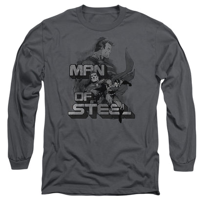Superman Steel Poses Mens Long Sleeve Shirt Charcoal Officially Licensed