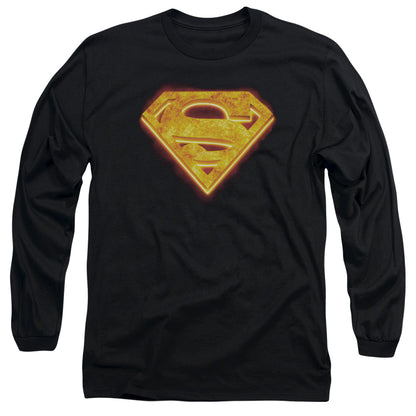 Superman Hot Steel Shield Mens Long Sleeve Shirt Black Officially Licensed