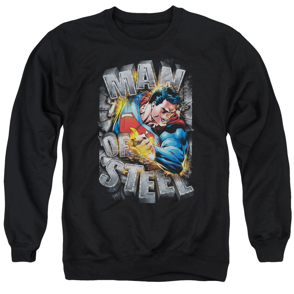 Superman Ripping Steel Mens Crewneck Sweatshirt Black