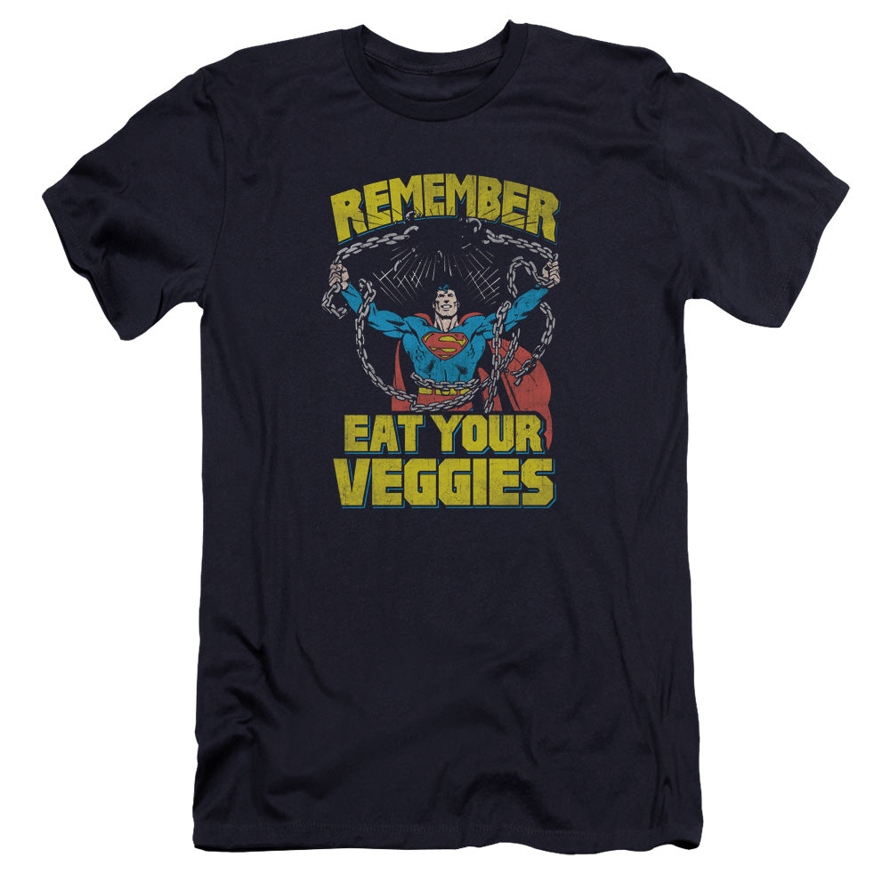 Superman Veggie Power Premium Bella Canvas Slim Fit Mens T Shirt Navy