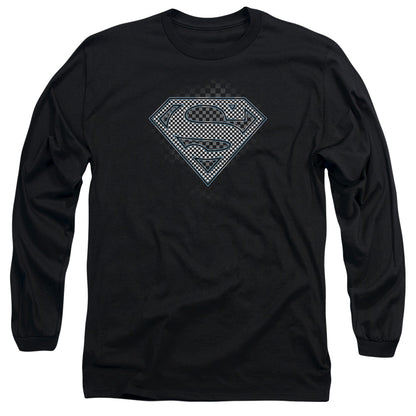 Superman Checkerboard Mens Long Sleeve Shirt Black Officially Licensed