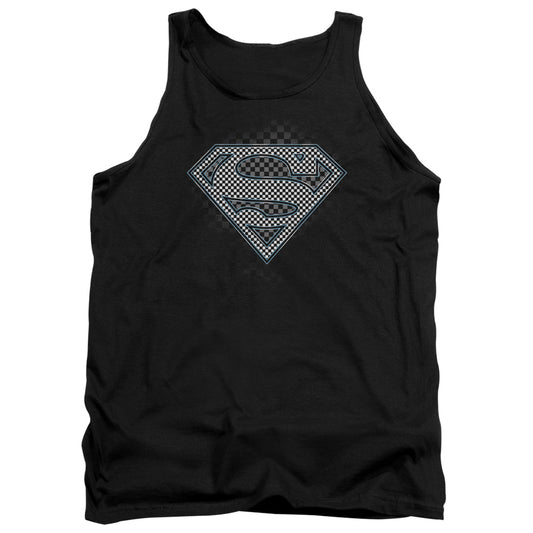 Superman Checkerboard Mens Tank Top Shirt Black