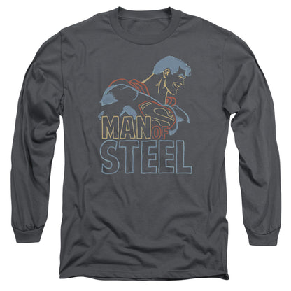 Superman Colored Lines Mens Long Sleeve Shirt Charcoal