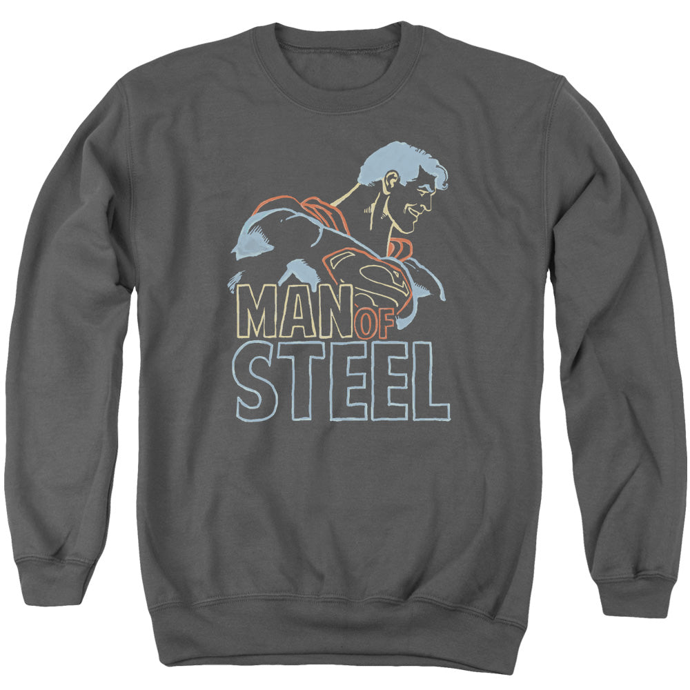 Superman Colored Lines Mens Crewneck Sweatshirt Charcoal