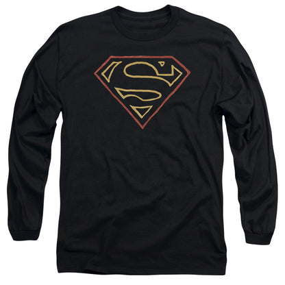 Superman Colored Shield Mens Long Sleeve Shirt Black