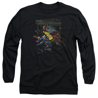 Superman Showdown Mens Long Sleeve Shirt Black Officially Licensed