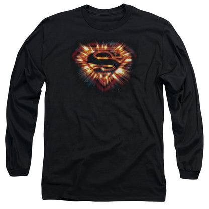 Superman Space Burst Shield Mens Long Sleeve Shirt Black