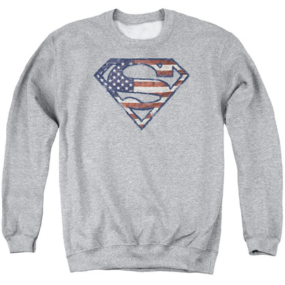 Superman Wartorn Flag Mens Crewneck Sweatshirt Athletic Heather