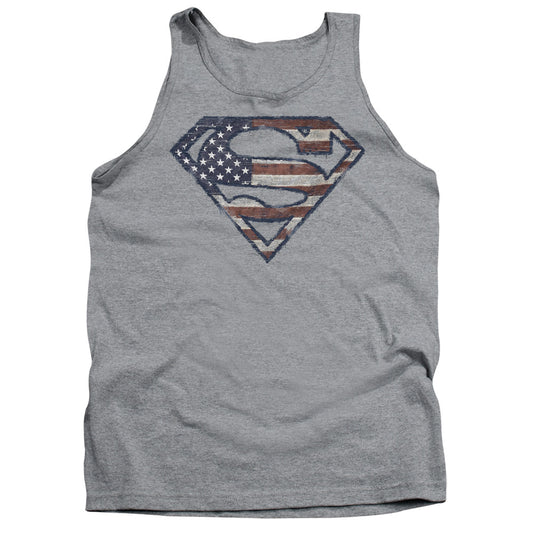 Superman Wartorn Flag Mens Tank Top Shirt Athletic Heather