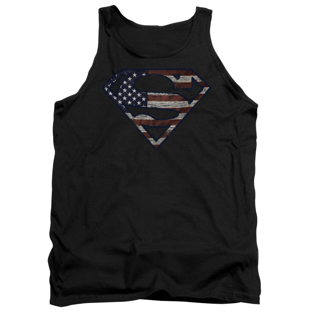 Superman Wartorn Flag Mens Tank Top Shirt Black