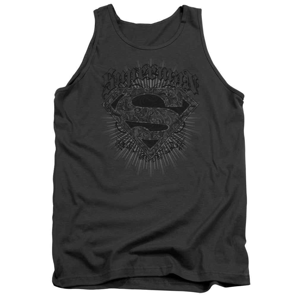 Superman Scrolling Shield Mens Tank Top Shirt Charcoal