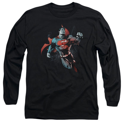Superman Up In The Sky Mens Long Sleeve Shirt Black Officially Licensed