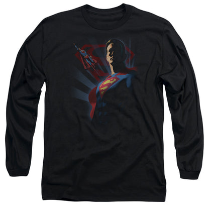 Superman Super Deco Mens Long Sleeve Shirt Black Officially Licensed