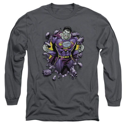 Superman Bizzaro Breakthrough Mens Long Sleeve Shirt Charcoal Officially Licensed