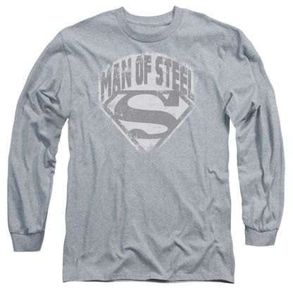 Superman Man Of Steel Shield Mens Long Sleeve Shirt Athletic Heather Officially Licensed