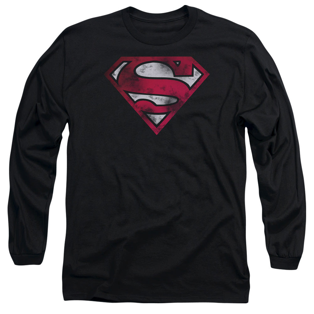 Superman War Torn Shield Mens Long Sleeve Shirt Black Officially Licensed