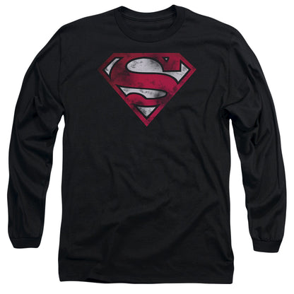 Superman War Torn Shield Mens Long Sleeve Shirt Black Officially Licensed