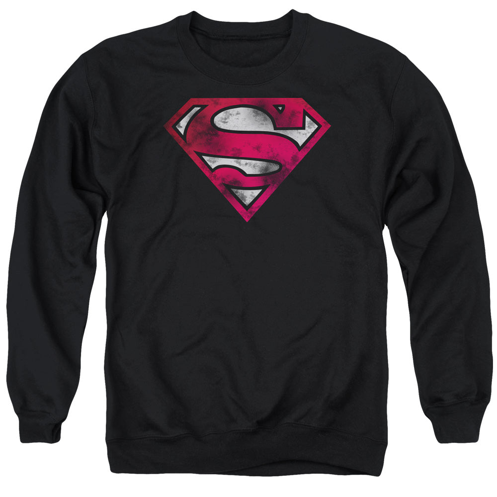 Superman War Torn Shield Mens Crewneck Sweatshirt Black