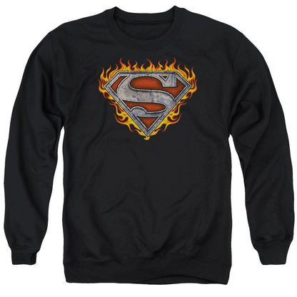 Superman Iron Fire Shield Mens Crewneck Sweatshirt Black