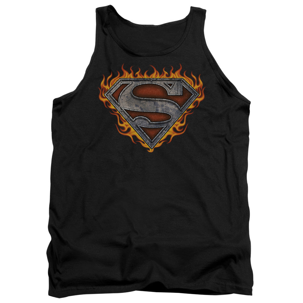 Superman Iron Fire Shield Mens Tank Top Shirt Black